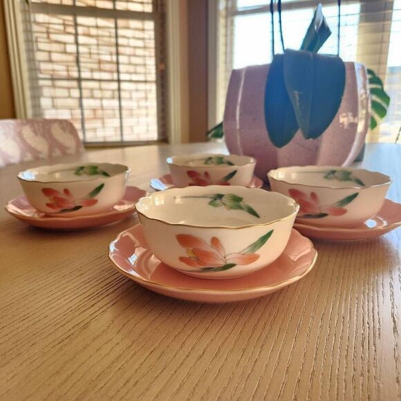 Vintage Other - Vintage Japanese Arita ware dessert custard cups pastel cream pink floral set of
